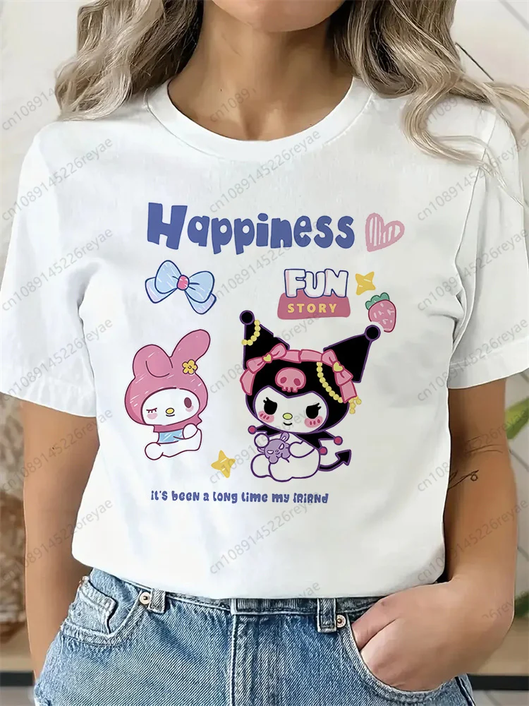 Camiseta informal para mujer, Sanrio My Melody Kuromi, mejores amigas, con estampado gráfico, camiseta de manga corta para chica, camiseta para dama