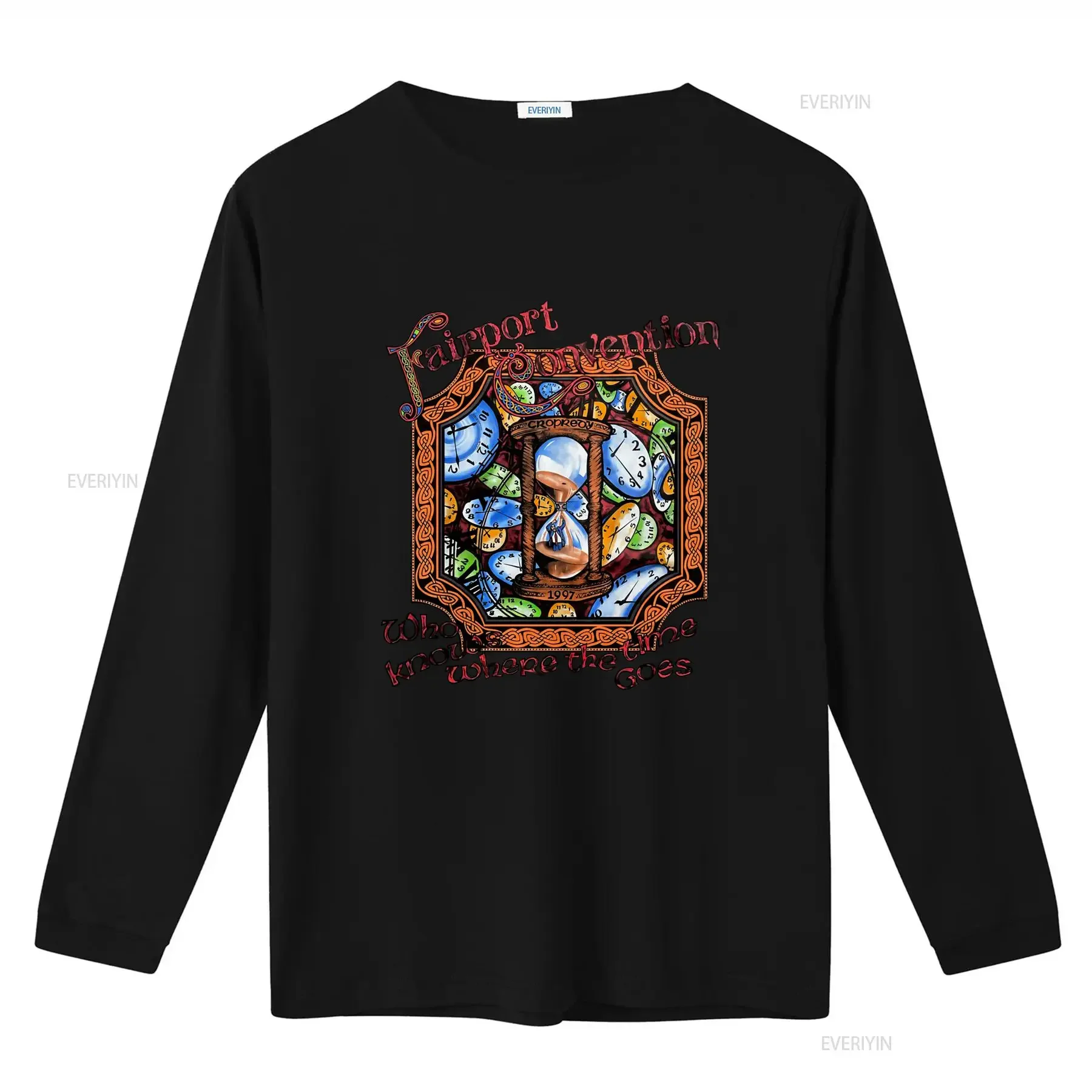 Vintage 1997 Fairport Convention T Shirt Hourglass Clocks Design Large Size vintage Washed Versatile Top For Everyday Wear