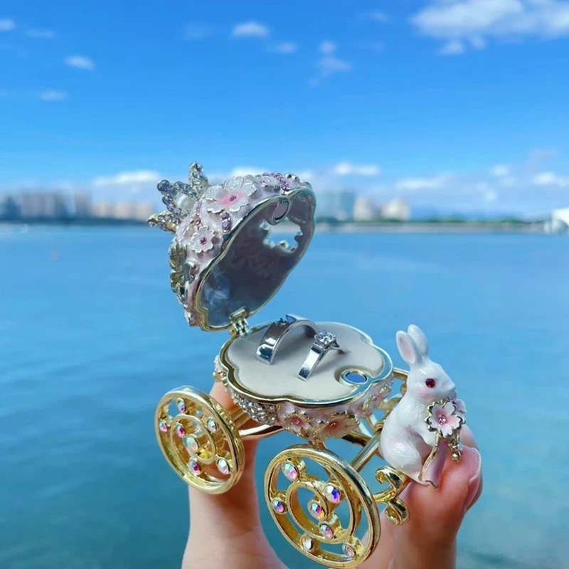Pumpkin Car Wedding Ring Storage Box Princess Blossom Cherry Carriage Ornaments For Home Desk Decor Jewelry Organizer Girl Gift
