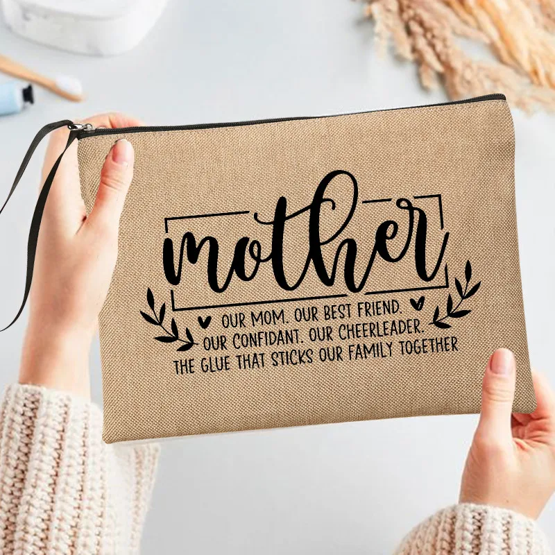 Mom Definition Print Linen Wristlet Clutch Bags Mama Life Bag Beach Holiday Travel Toiletries Organizer Pouch Mother's Day Gifts