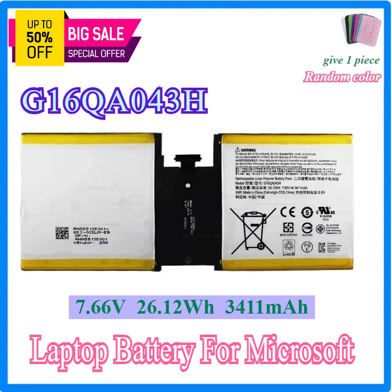 

High Quality G16QA043H Laptop Battery for Microsoft Surface Go 1824 4415Y Tablet PC Series 2ICP4/76/76 26.12Wh 3411mAh 7.66V