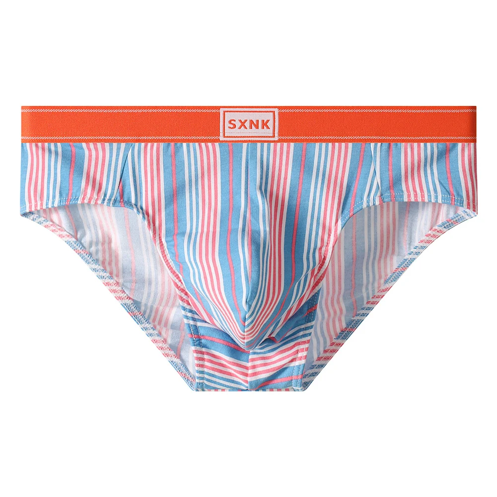Men Striped Underwear Mid Rise Underpants Simple Youth Briefs Bulge Pouch Lingerie Soft Sleep Unisex Panties BreathableSleepwear
