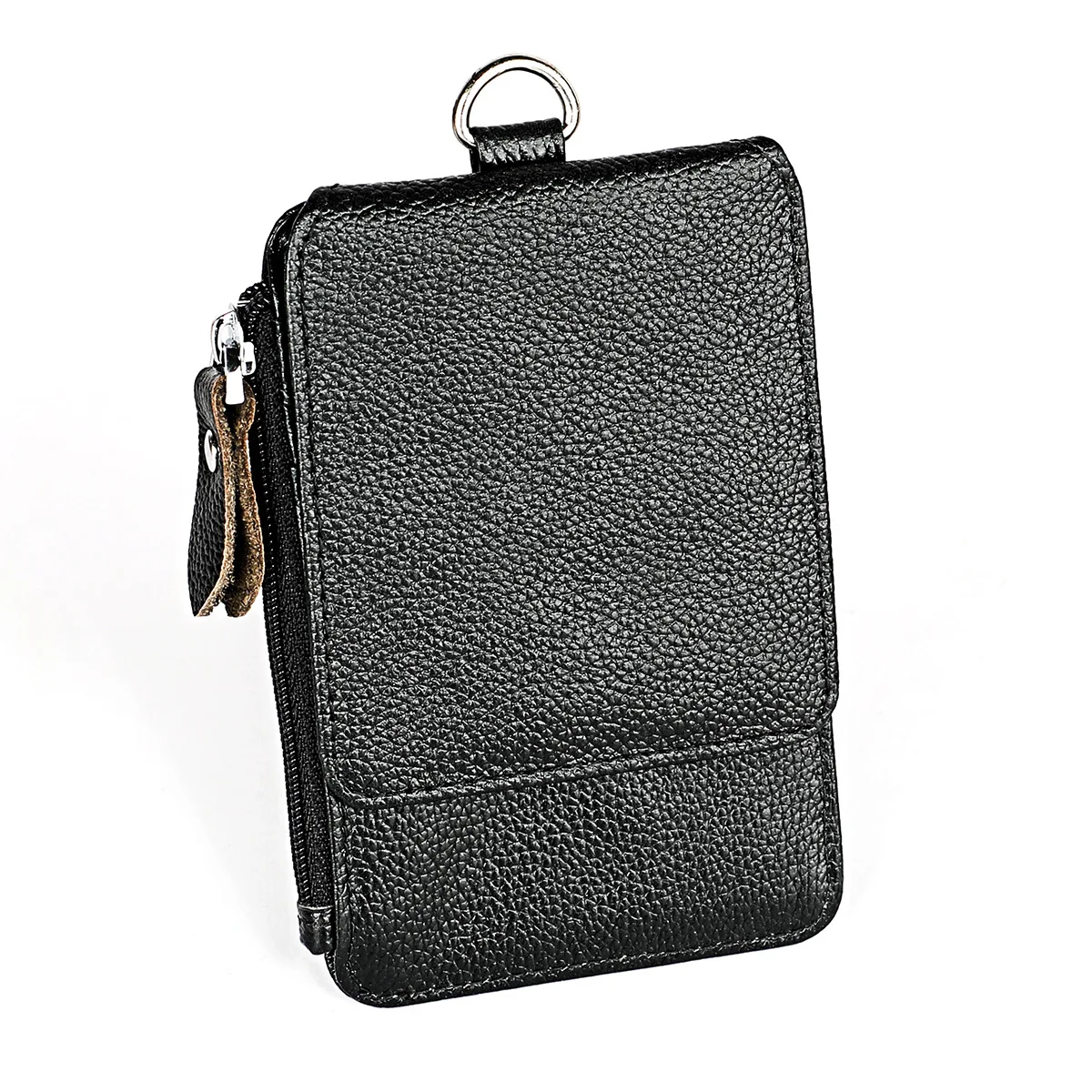 Real Leather Business Work Name Tag Holder Staff ID Credit Card Cover RFID Card Holder Purse Badge Zipper Pouch with Lanyrd