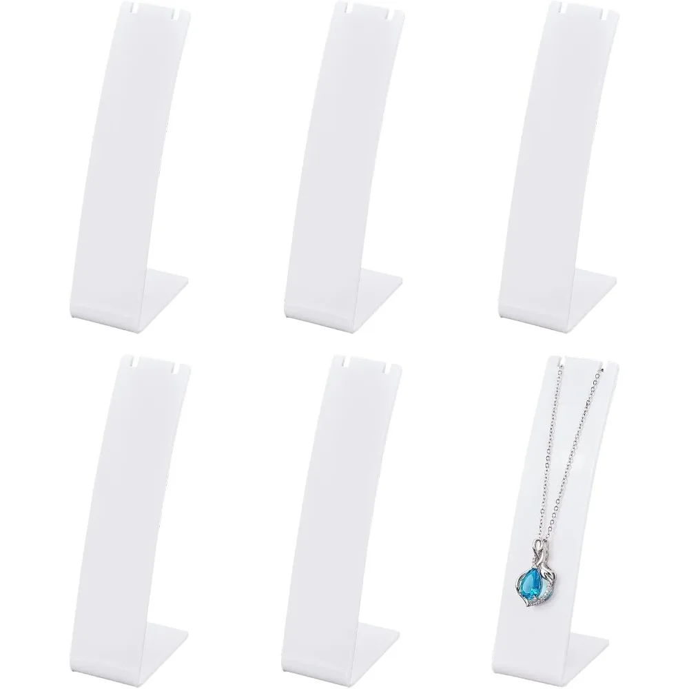 

6 Pcs Plastic Necklace Stand 4.3 Inch Height White L-Shape Pendant Display Mini Jewelry Holder for Earrings Marketing Showcase