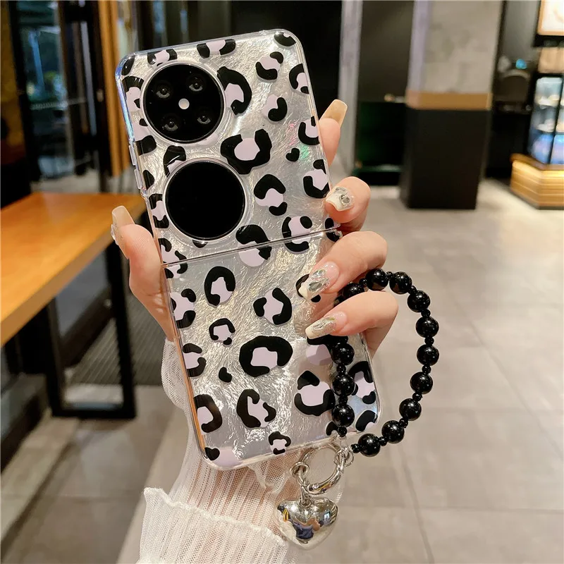 Luxury Leopard Lucky Red Hairball Bracelet Case For Huawei Pocket2 Case Huawei P50 Pocket s Cover P50Pockets