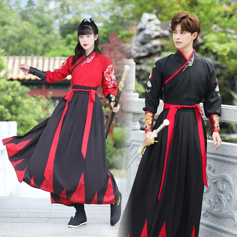 Traditional Ancient Couple Hanfu Dress Chinese Style Embroidery Swordsman Robe Tang Dynasty Folk Dress Oriental Dance Cosplay