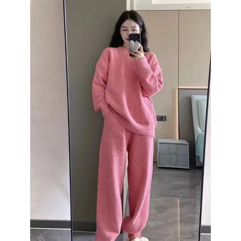 Pajamas Female Japanese Series Loose Thickening Type Warm Flannel  A Loungewear Set Online Celebrity Winter Sweet Coral Fleece