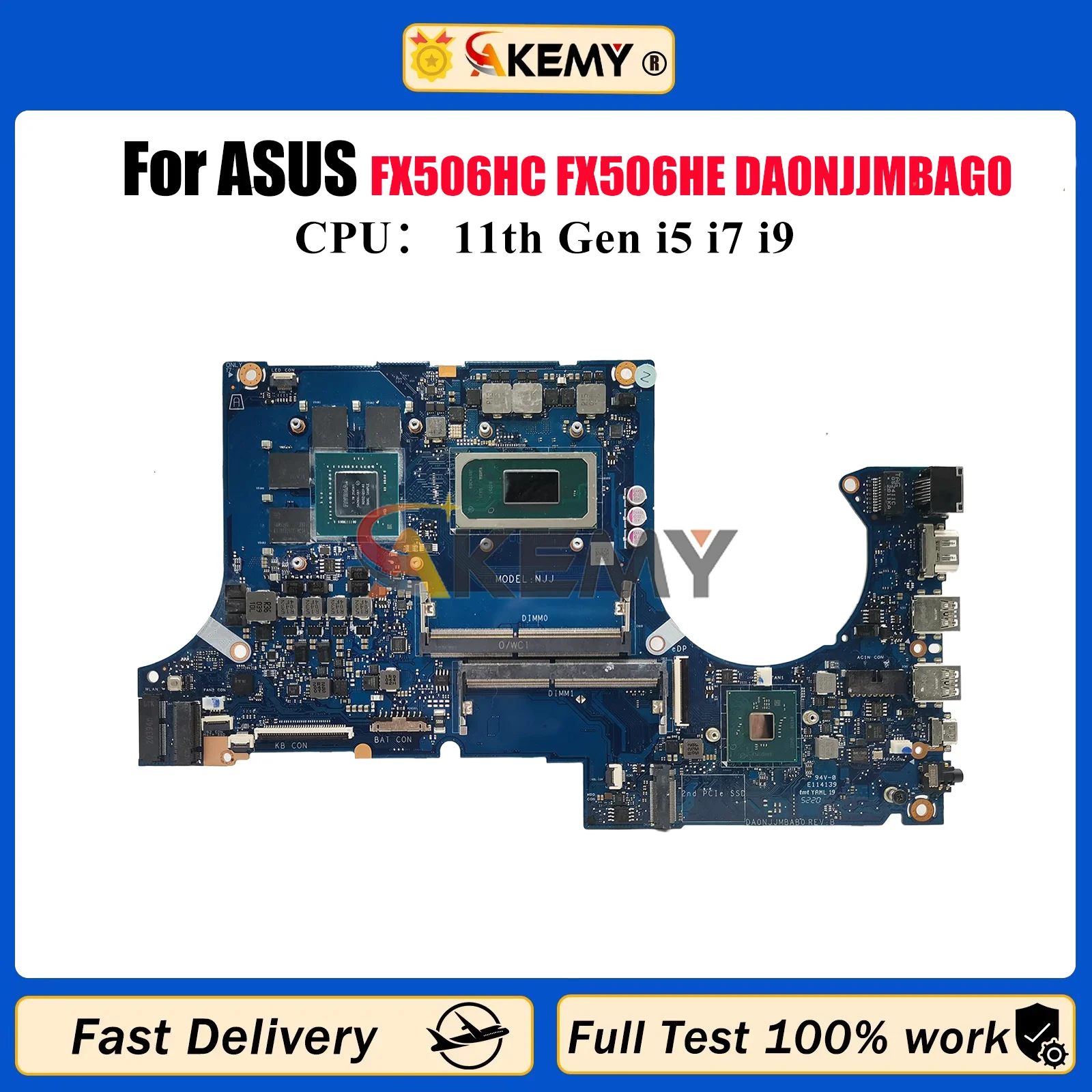 

DA0NJJMBAG0 Laptop Motherboard For ASUS TUF Gaming FX506H FX706HC FX706HE FX706HF Mainboard With 11th Gen i5 i7 i9 tests OK stk