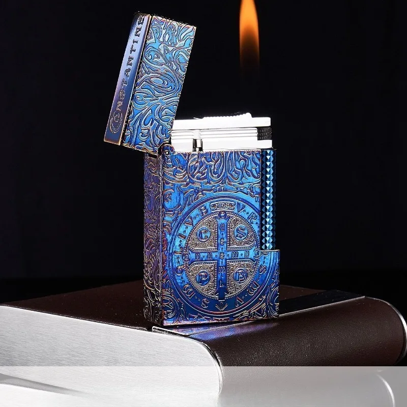 

New Vintage Engraved Lighter Grinding Wheel Louds peaker Memorial Texture Sofe Flame Inflatable Lighter Men's High End Gift