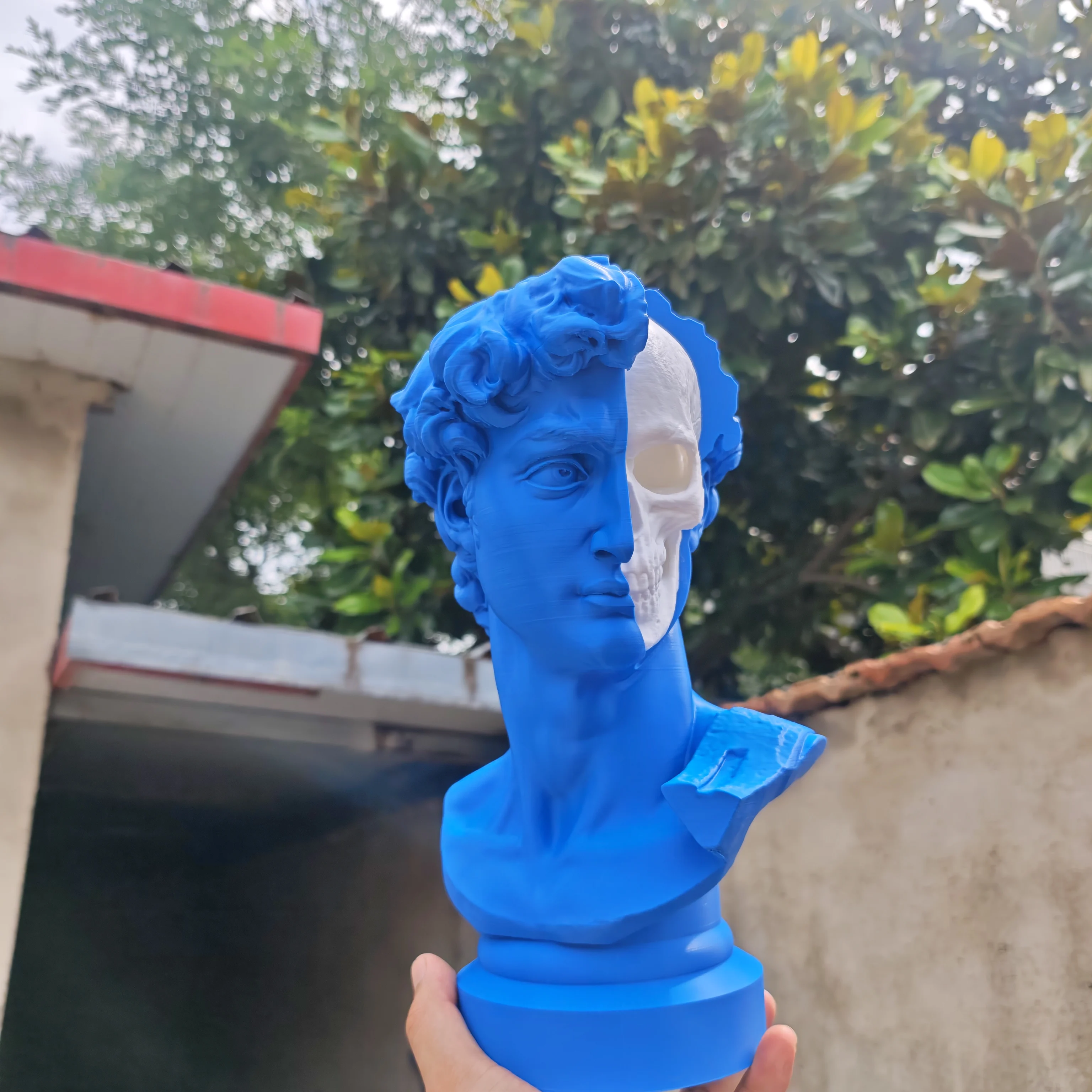 Split-Face David Skull Sculpture 3D Printed Bust Home Desk Art Decoration