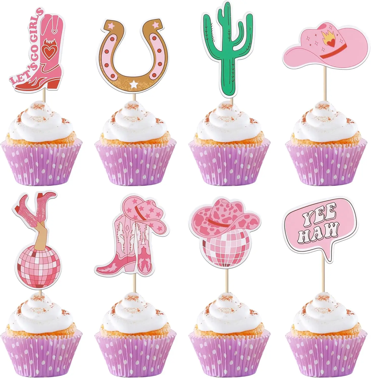 Cowgirl cupcakes decorated Disco Ball cupcakes decorated Western Cowgirl themed birthday party supplies