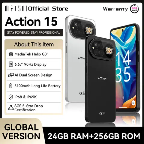 IIIF150 ACTINON 15 글로벌 버전 스마트폰 헬리오 G81 대용량 5100mAh 배터리 48MP 카메라 6.67인치 디스플레이 듀얼 스크린 디자인
