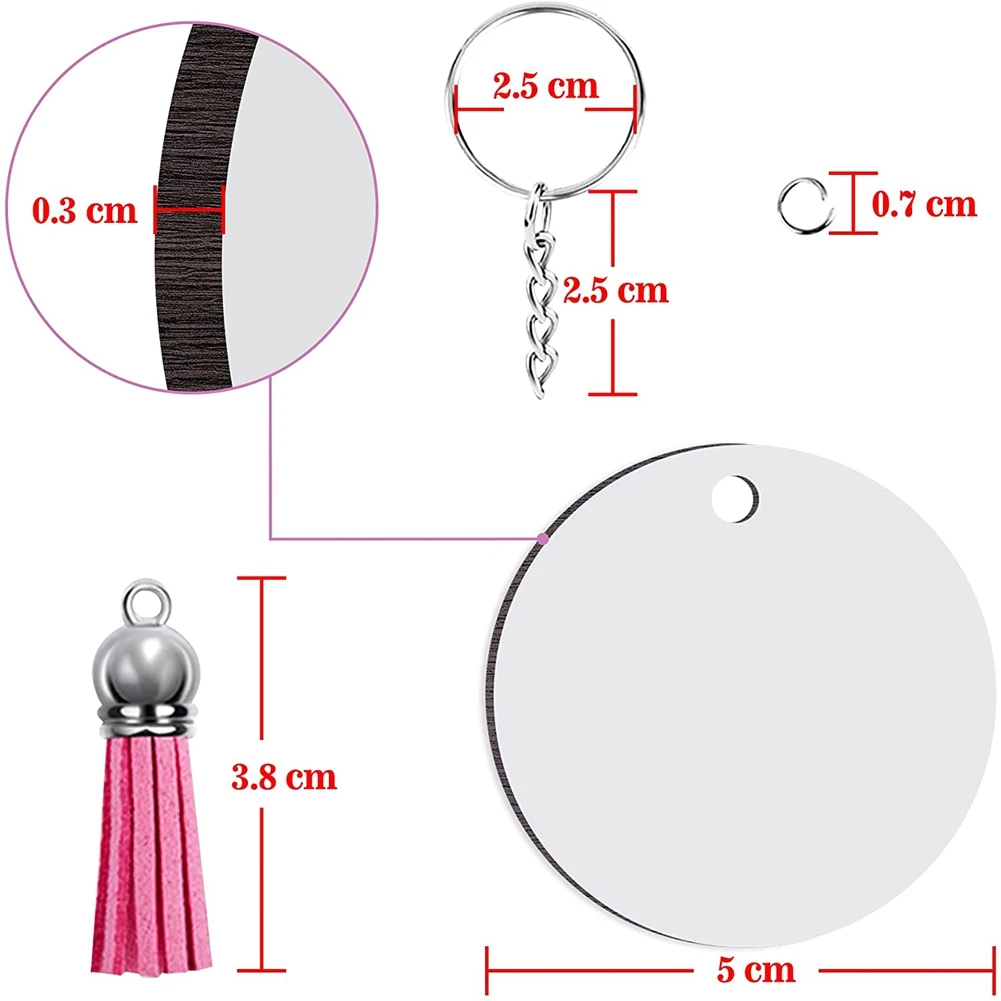 240 Stück Sublimation rohlinge Schlüssel bund Set runde Schlüssel ringe Sublimation Ornament Rohlinge Wärme übertragung Schlüssel bund Quasten