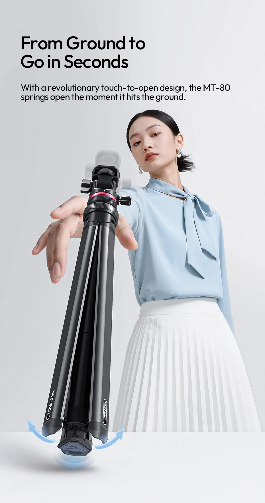 � Ulanzi MT-80 Stativ mit automatischer Öffnung, 2 m Bodenstativ, Selfie-Ständer für Kamera, Smartphone, Videoleuchte mit 360 ° Pfanne & 180 ° Neigung – Detail 4