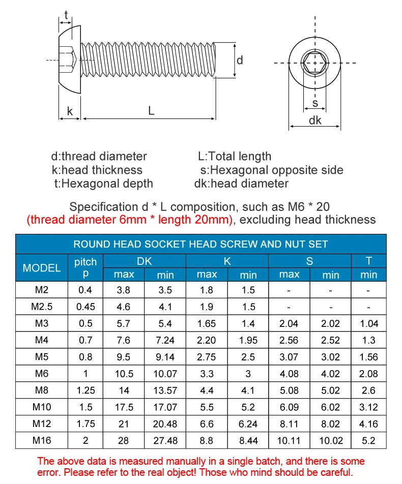 M2 M3 M4 M5 M6 Innensechskant-Inbusschrauben-Muttern-Set aus Edelstahl 304, ISO7380, sechseckiges metrisches Gewinde, Maschinenschrauben, Schrauben, Muttern-Sets – Detail 3