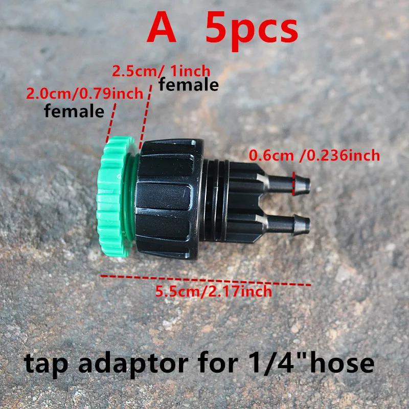 5pcs 1/2 3/4'' Drip Irrigation Kit Tap Adapter Faucet Connector Splitter for 1/4inch 4/7mm Hose Garden Watering System Car Wash