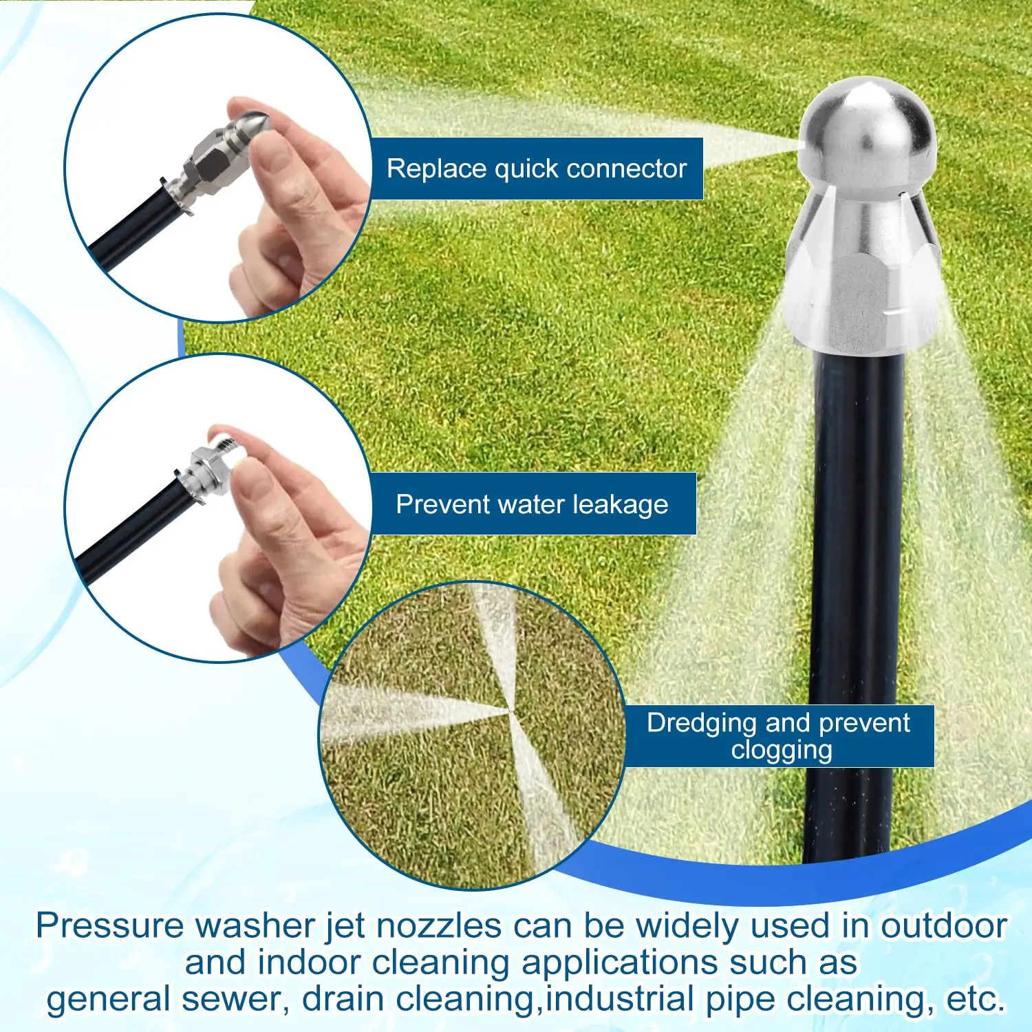 Sewer Jetter Nozzle Pressure Washer Different Models Drain Hose Nozzle for 1/4 Inch Quick Connector Pressure up to 5000 PSI