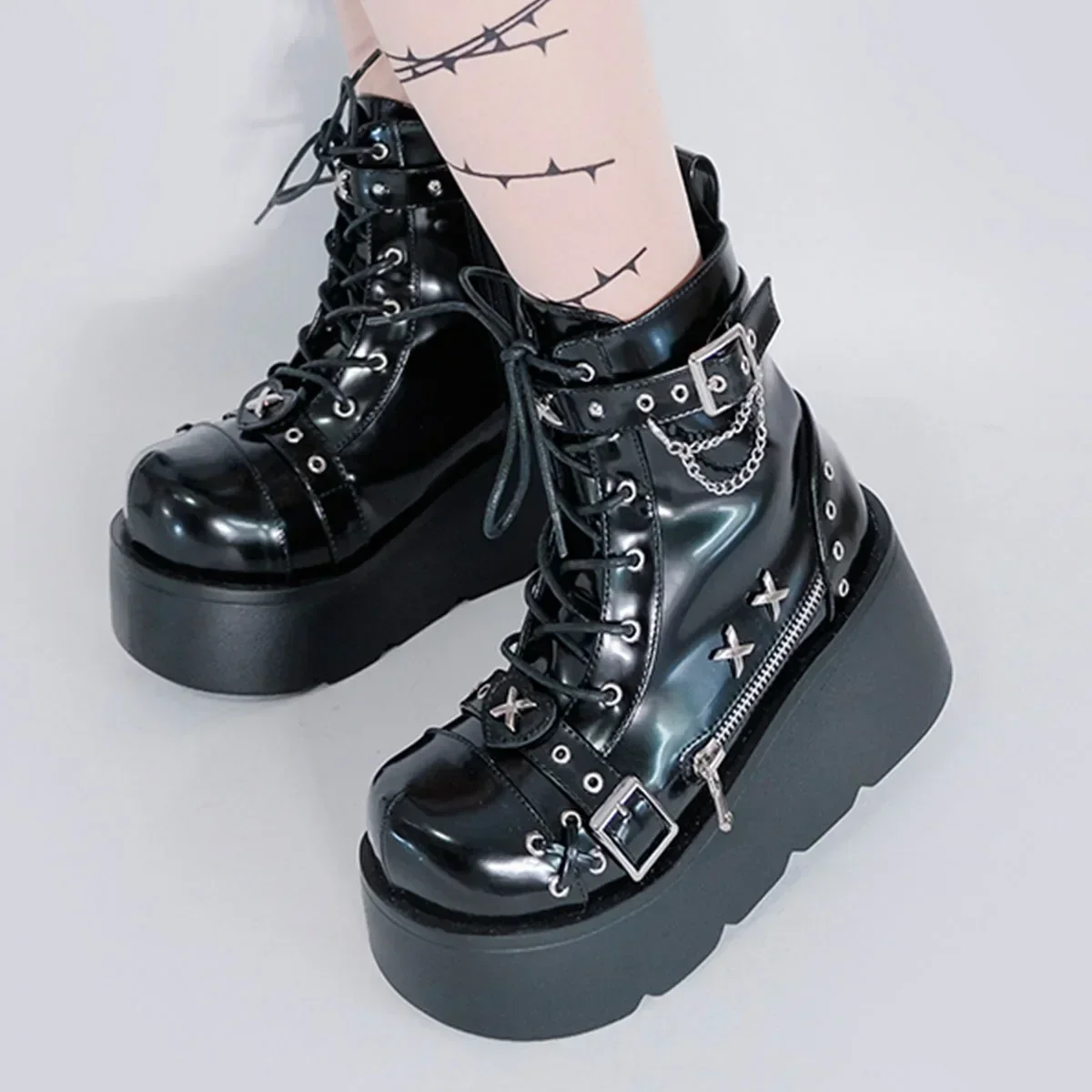 New Gothic Style Platform Vampire Cosplay Women Mid-calf Boots 2024 Winter Wedges Comfy Women Motorcycle Boots Shoes