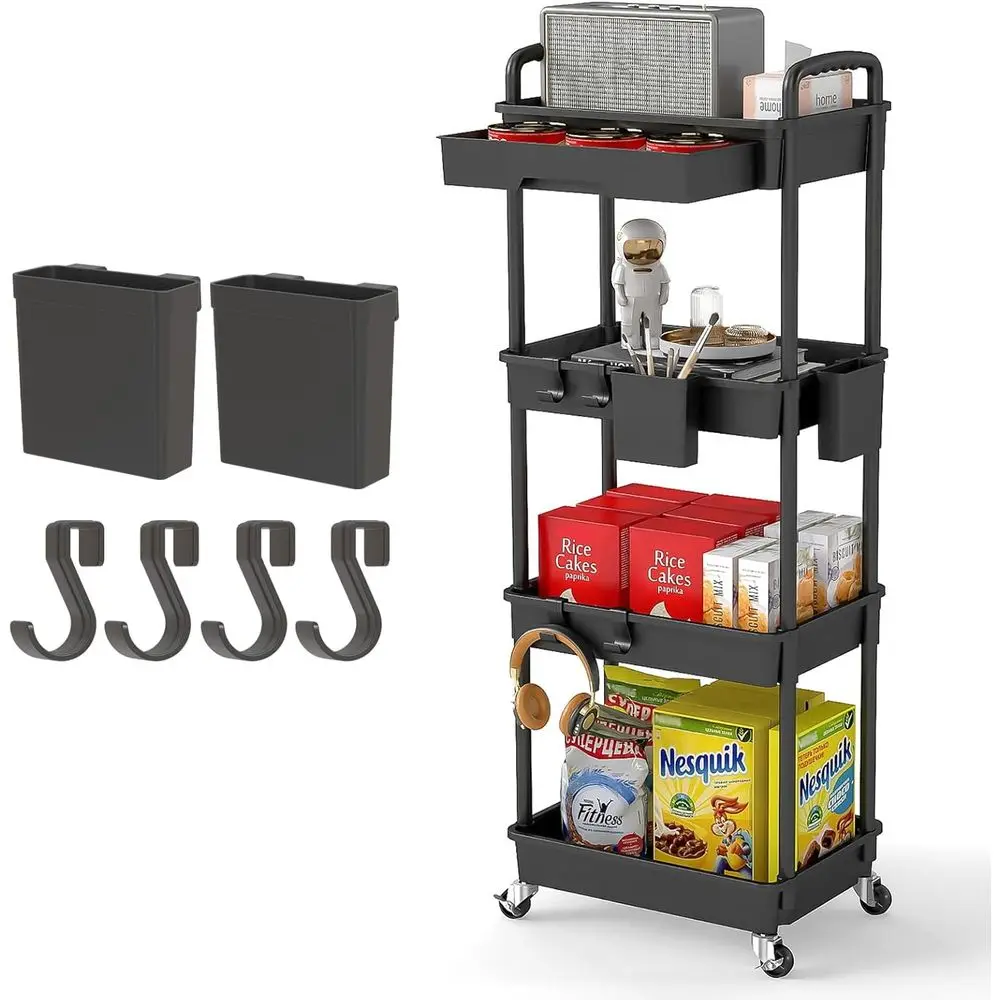 

4 Tier Rolling Utility Cart with Der,Utility Cart Made o Multiunctional Storage Organizer Tool or Kitchen,Bathroom,Living Room