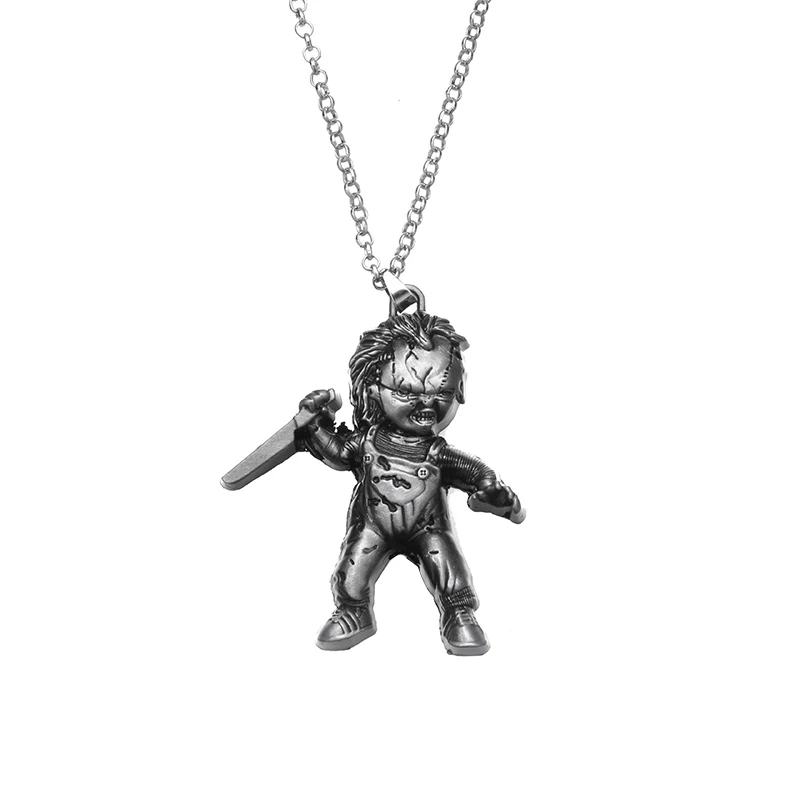 Horror Movie Chucky Necklace Keychain Hand Knife Figure Pendant Key Chain Ring Car Purse Keyring Holder Chaveiros Fans Souvenirs