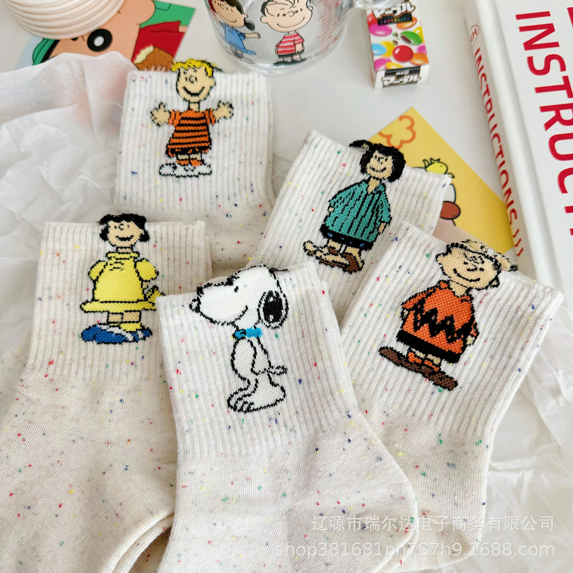 Snoopy Socks Cartoon Cute Mid Length Cotton Socks Trend Fashion Anime Men Women Warm Winter Soft Mid Calf Sports Stockings Gifts