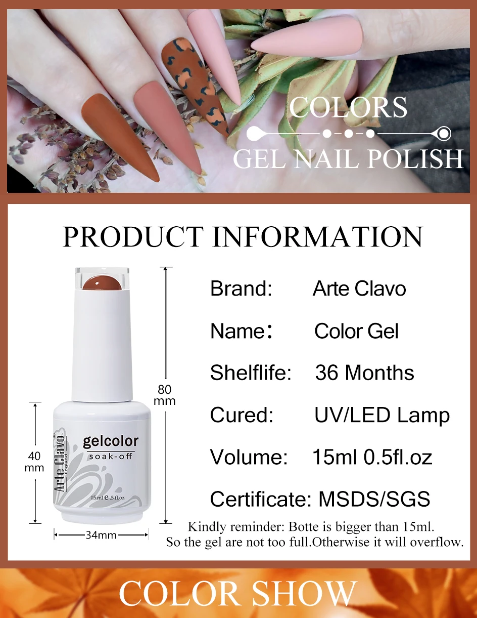 Arte Clavo Gel-Nagellack, 400 Farben, 15 ml, semi-permanenter Gel-Lack, Basis-Decklack, Nagelkunst, Maniküre, Soak Off-LED, UV-Salon-Gel – Detail 3