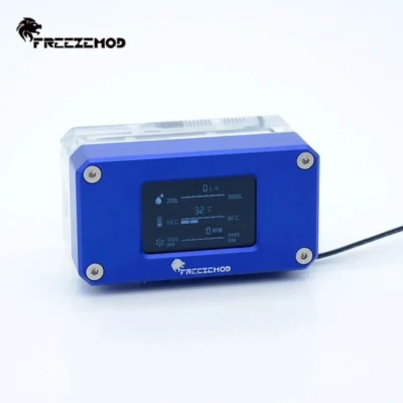 FREEZEMOD LCD Flowmeter Liquid Cooling Thermometer Multiple Function AIO Temperature Electrical Detection Fan RPW Speed Monitor