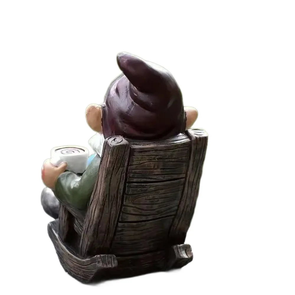 Creative Resin Old Man Gnome Ornament Rocking Chair Coffee Cup Figurine Garden Lawn Patio Art Decorative Sculpture Craft