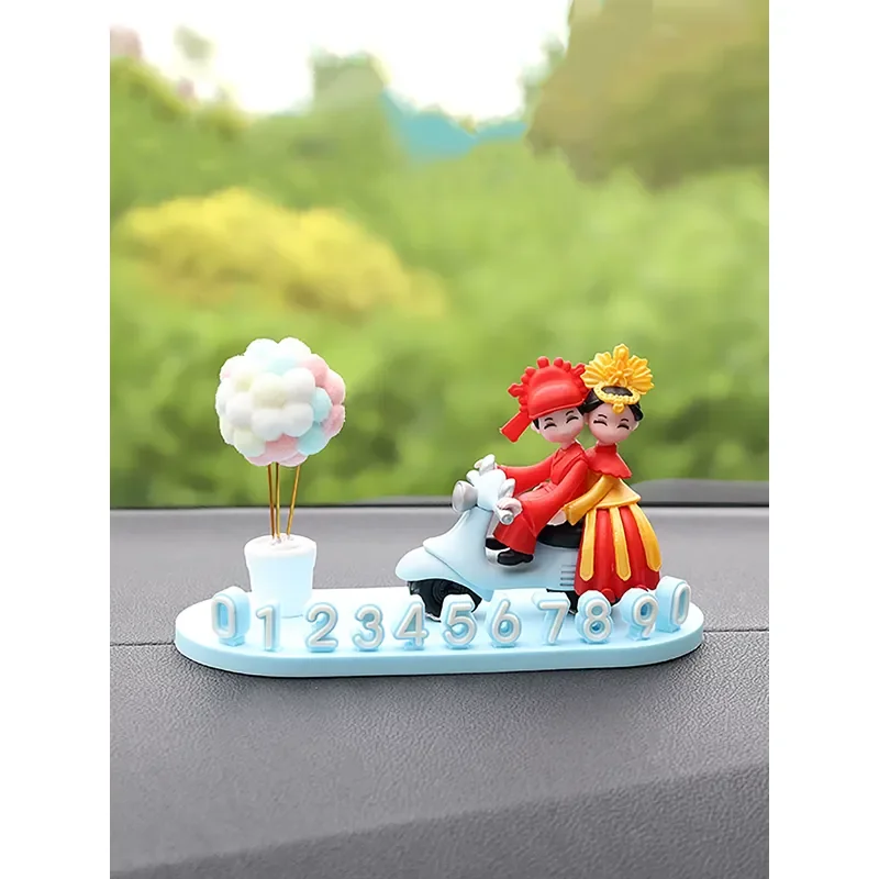 Car Parking Number Plate Cute Cartoon Couple Motorcycle Ornament Car Decoration Accompanies Creativity All The Way