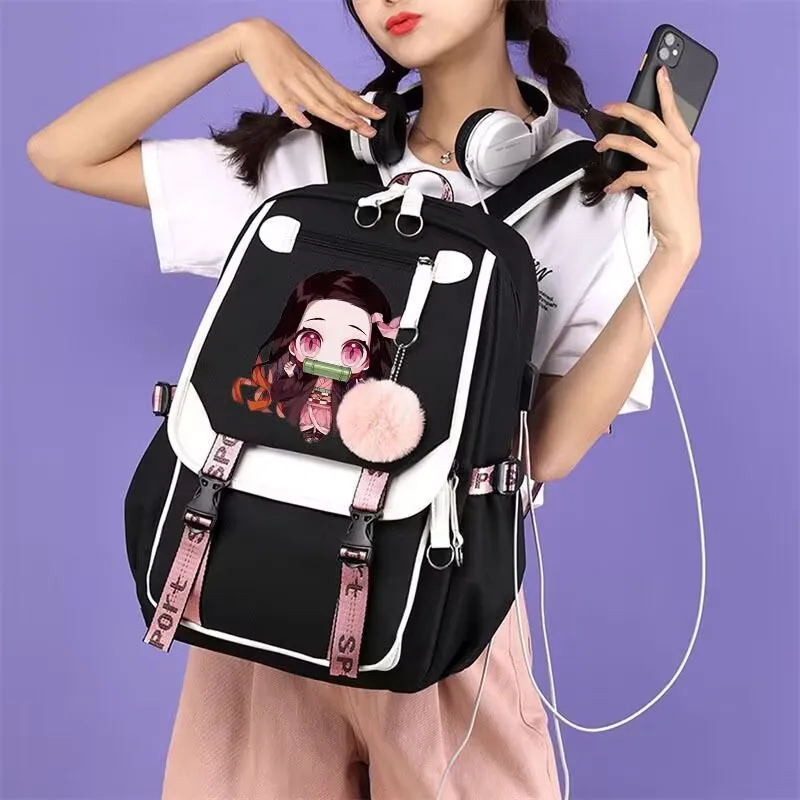 

New Demon Slayer Nezuko Backpacks For Men Anime School Bag For Teenager Canvas Laptop Back Pack Women Rucksack Nezuko Backpack