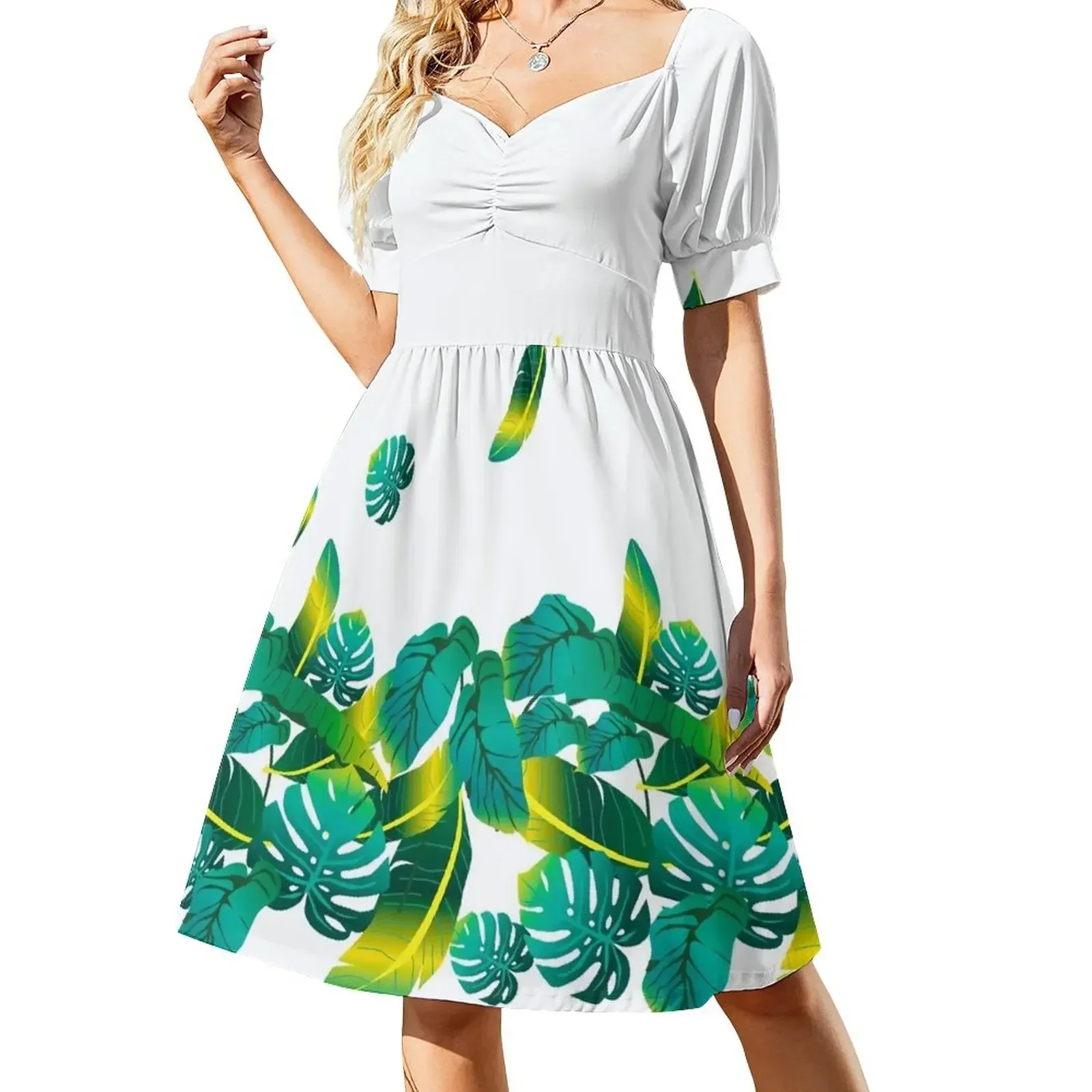 

GREEN LEAVES DIGITAL ART Short-Sleeved Dress wedding guest dress 2025 Women's clothing Dress
