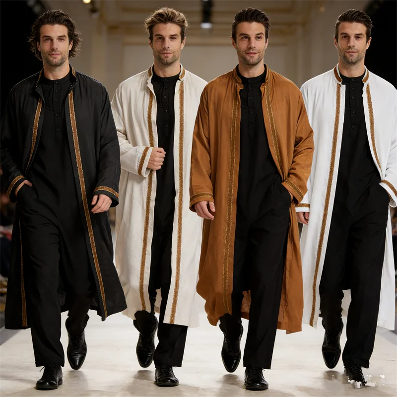 

Мужская мусульманская одежда для Ид и Рамадана: Открытая абайя, кимоно, макси-платье, джубба, тобе, кафтан, арабская роба, исламская одежда, платье. Стиль: Турция, Дубай, Саудовская Аравия.