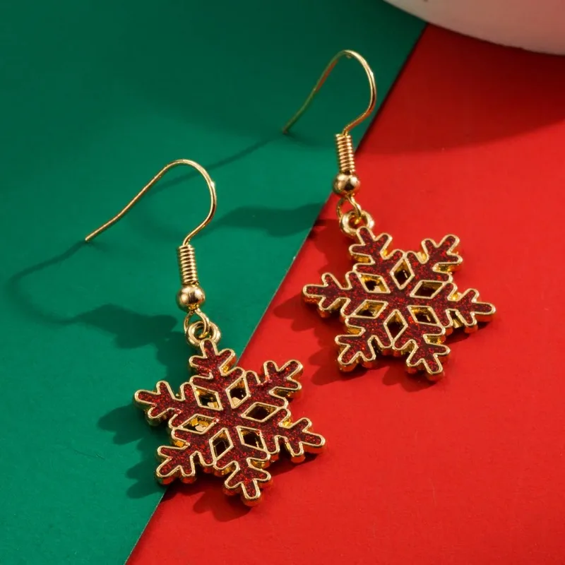 Metal Christmas Snowflake Geometric Dangle Earrings for Women New Simple Charm Design Jewelry New Year Party Accessories 2025