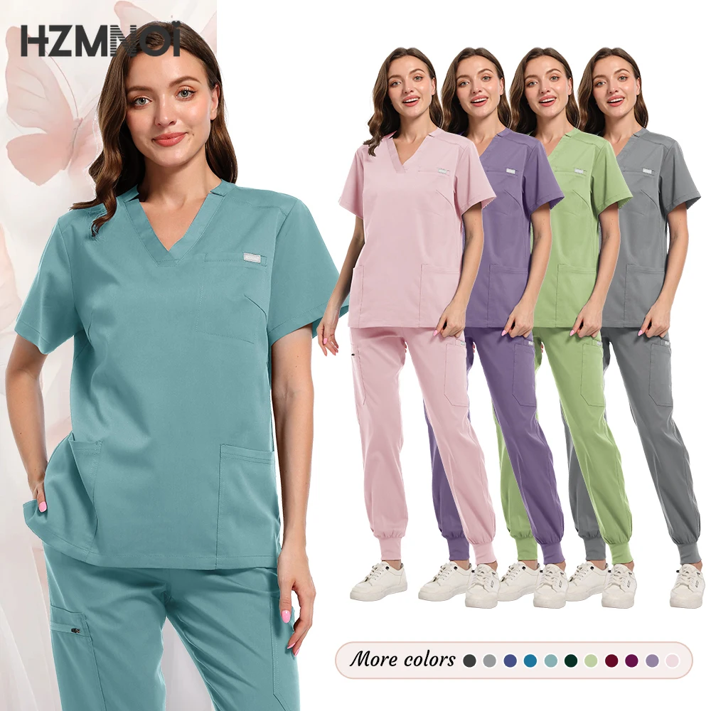 High Quality Soft Elastic Fabric Medical Scrub Sets Blouse and Pants Beauty Salons Dental Hospitals Nurse Vet Working Clothes