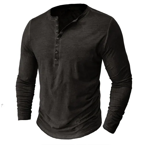 Imagen 2 del producto 2025 camisas Vintage Henley para hombre, camiseta de manga larga de algodón para hombre, camisetas de caballero Punk de Hip Hop, camiseta de gran tamaño, ropa para hombre