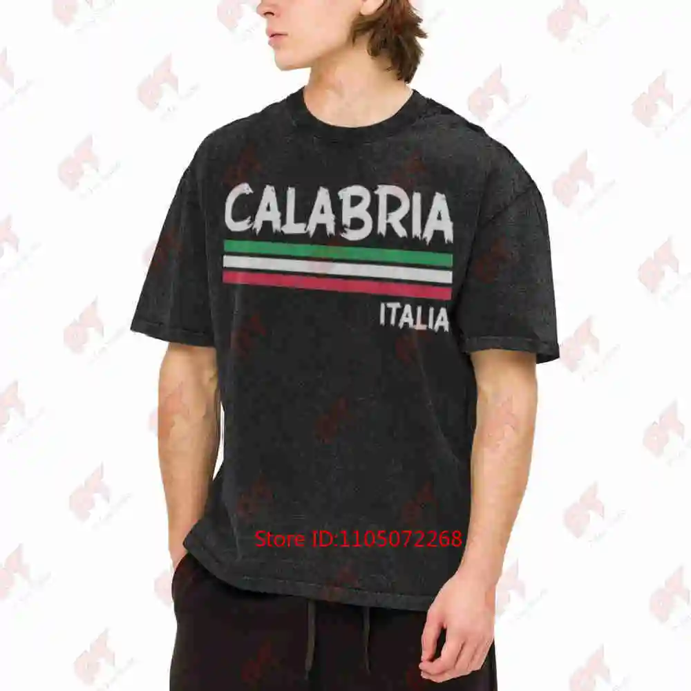 Italian Flag Calabria Italy Home Pride Vintage Washed Tee Pure Cotton T-Shirt