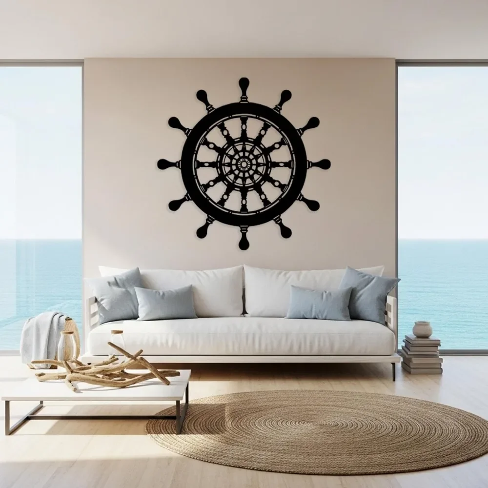 Nautical Ship Wheel Metal Decor, Coastal Wall Art for Home & Boathouse