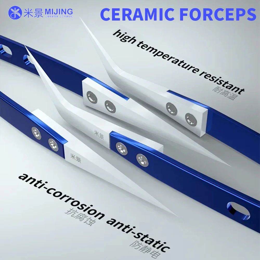 Mijing Anti-static Precision Ceramic Bent Straight Tweezers for Mobile Phone Computer Repair Motherboard Cable Tweezers Tool