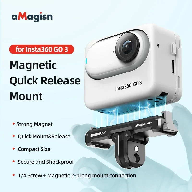 aMagisn For Insta360 GO3 GO3S Magnetic Suction Quick Release Base Bracket Aluminum Alloy Sports Camera Accessories