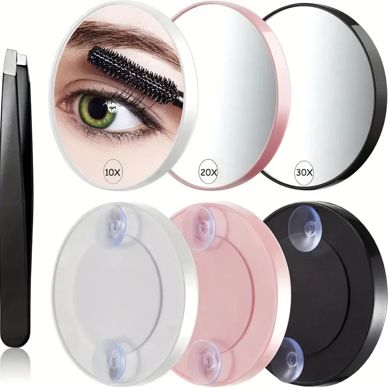 10X 20X 30X Magnified Mirror and Eyebrow Tweezer Set Magnified Makeup Mirrors with 2 Suction Cups Eyebrow Tweezers Organization