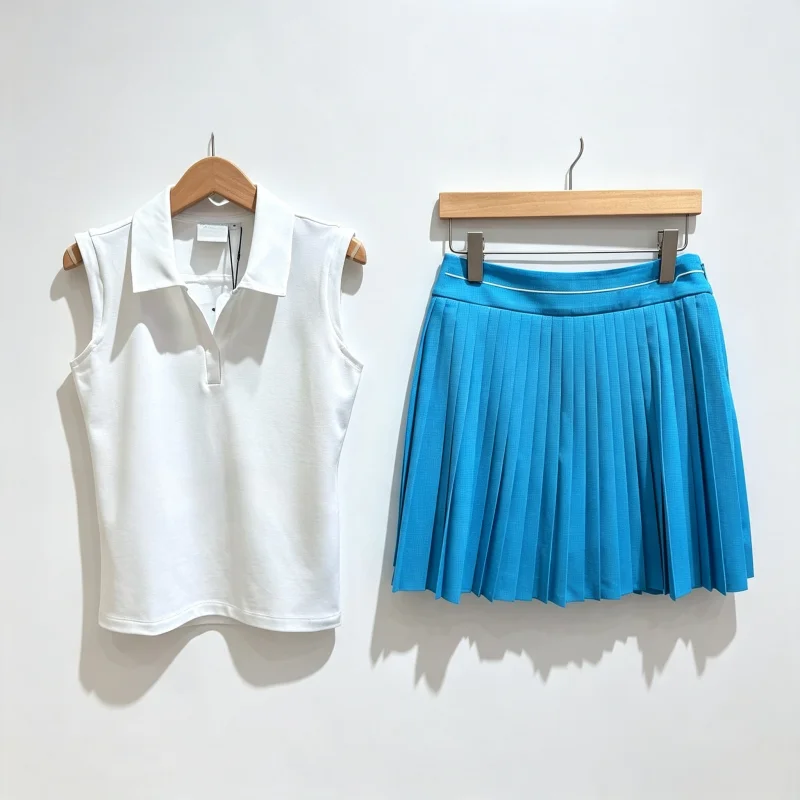 New Summer Women Golf Outfit Thin Short Sleeve Top Pleated Skirt Set Versatile Ladies Breathable Sports Golf Two Piece Suit