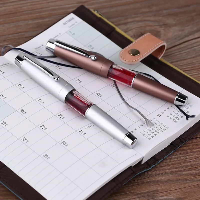 T2 Elastic Piston Fountain Pen Acrylic Metal Matte Boby EF/F/M/Bent Nib Large-Capacity Business Office Gift Ink Pen