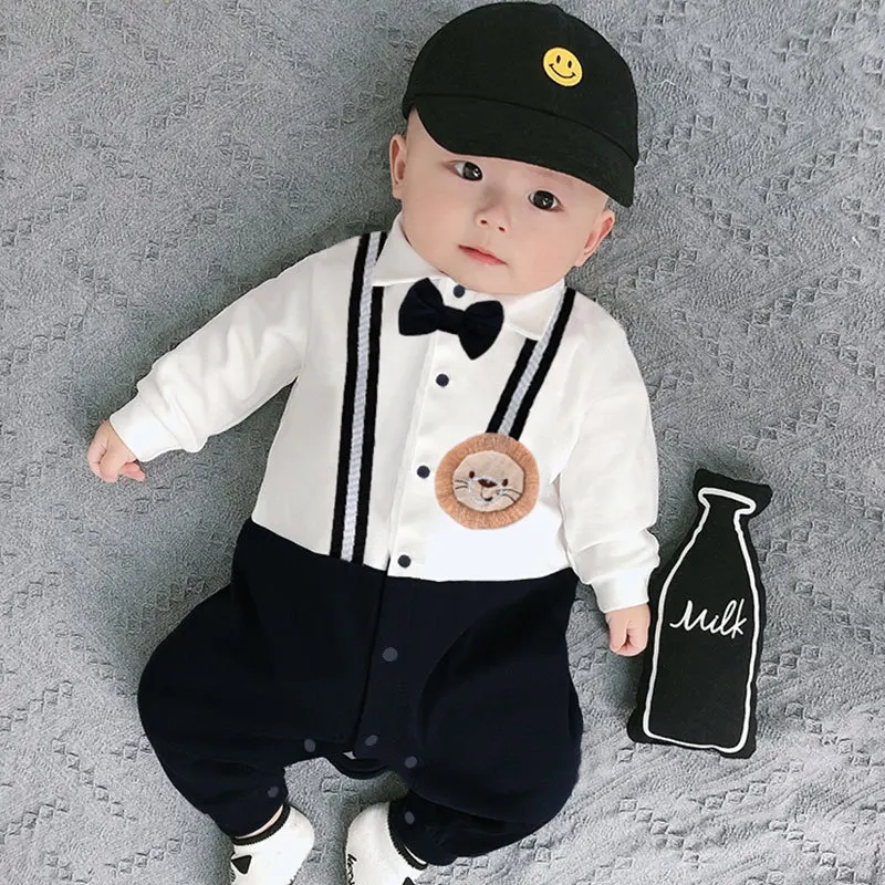 

Newborn Baby Bodysuit Autumn Infant Gentleman Rompers Long Sleeve Bow tie Jumpsuits Boy Handsome One-Pieces Kids Body Suit