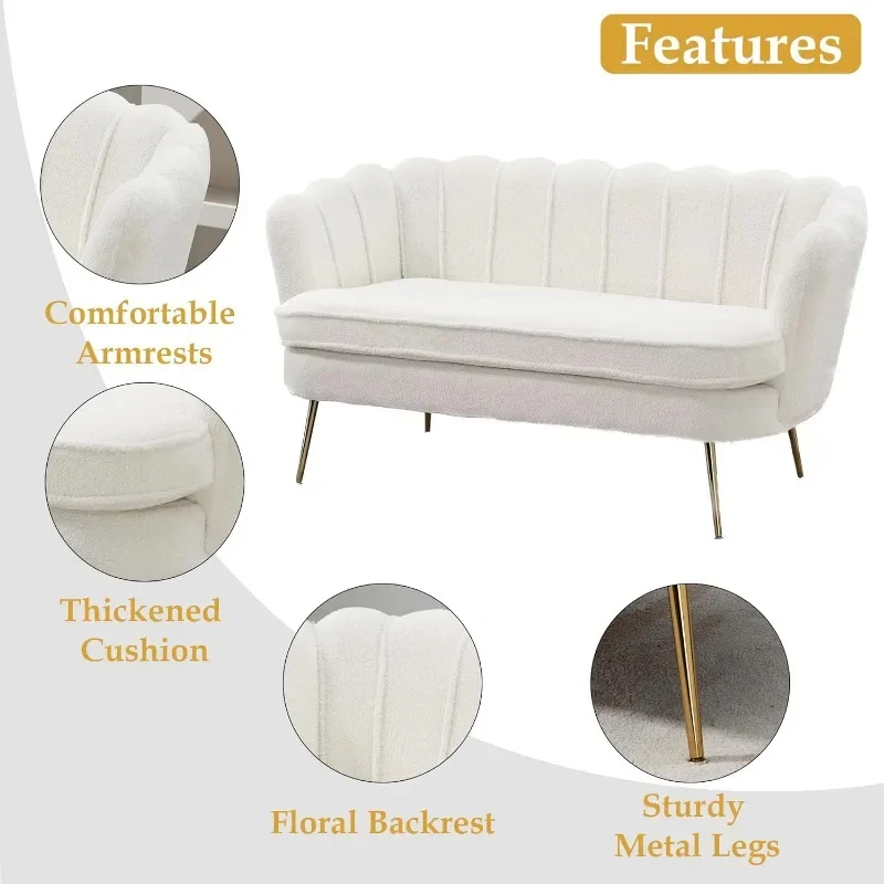 Ivory White Small Loveseat Sofa with Gold Metal Legs for Living Room Bedroom Office