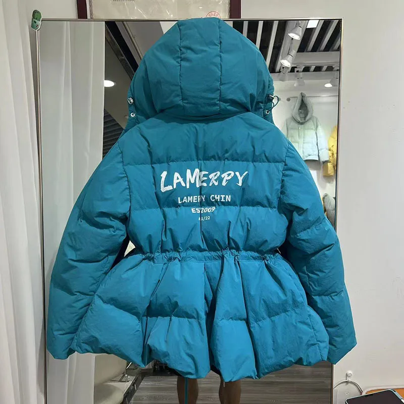 Parkas Winter Jacket 2023 New Korean Fashion Waist Can Adjust Coats with A Big Hood Thicken Warm Outerwear