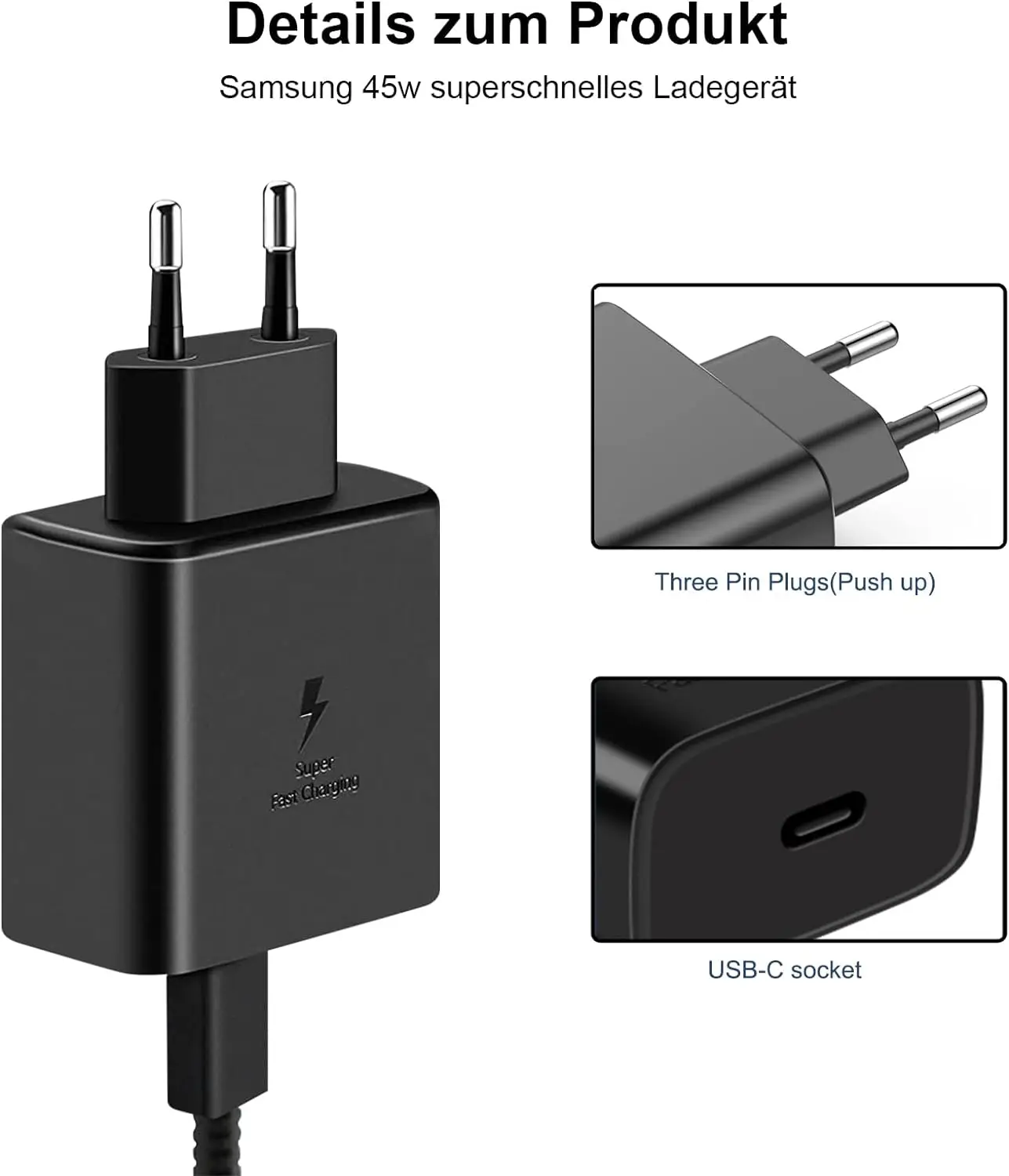 Samsung 45W Superschnellladegerät Cargador Wandadapter 5A Typ-C-Kabel für Galaxy Z Flip Fold 7 6 5 4 S25 S24Plus Note 20 10 Ultra – Detail 2