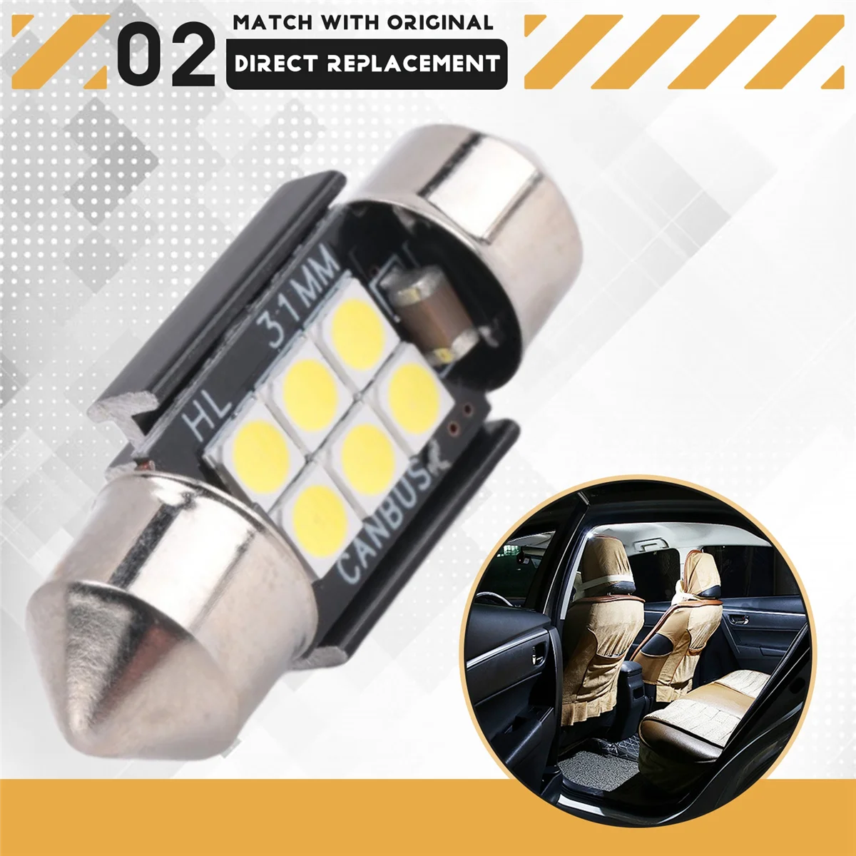 #658K 3020 Chipset Led Bulbs 31Mm Festoon De3175 6428 Xenon White (white)