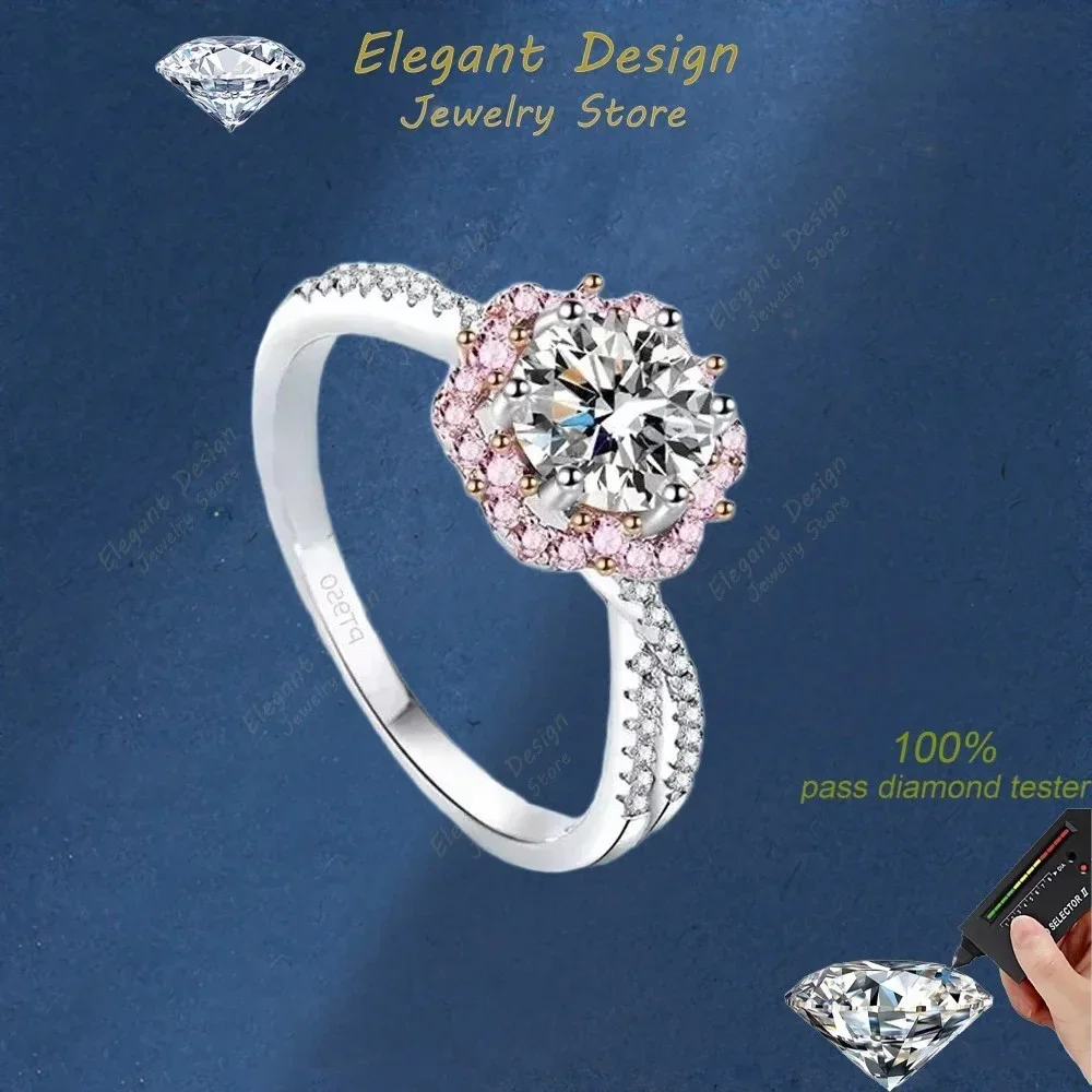 

Elegant Store Cherry Blossoms 1CT Female Moissanite Ring Fine Jewelry, Lady PT950 Platinum Diamond Advanced Sense Sakura Rings