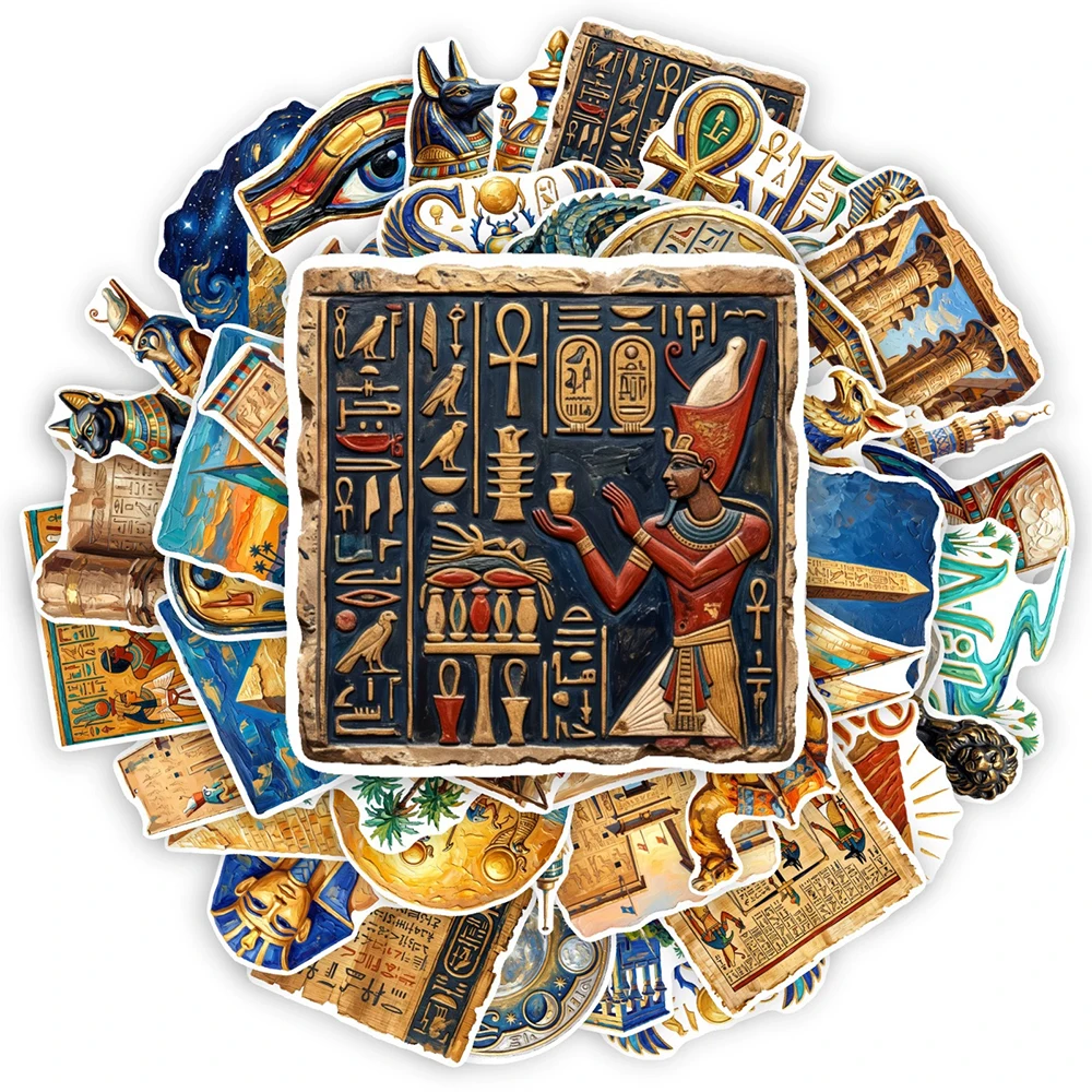 10/30/50pcs Cool Ancient Egypt Cultural Pharaoh Pyramid Stickers DIY Luggage Phone Notebook Laptop Retro Waterproof Sticker Pack