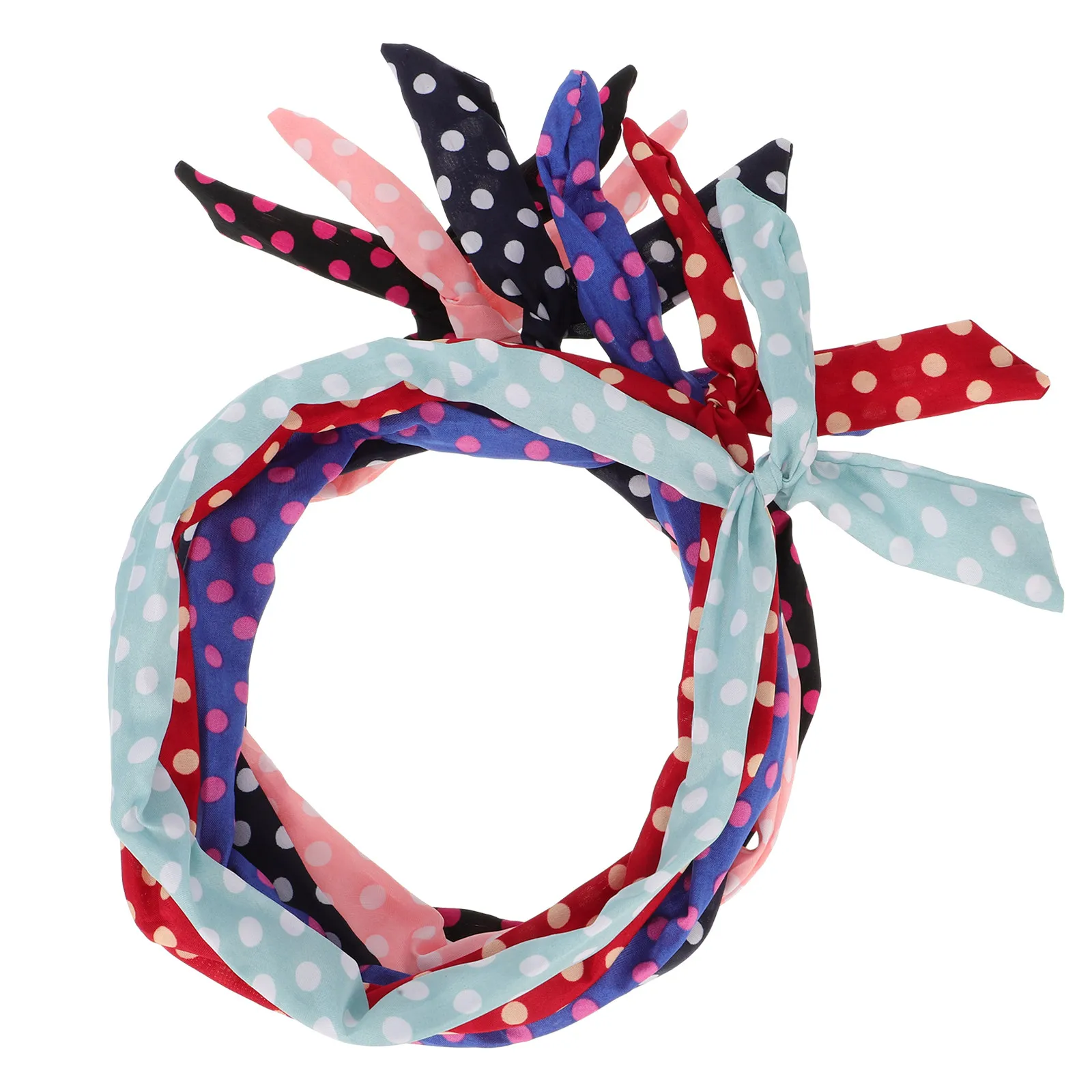 

Набор из 6 женских и девичьих тканевых повязок для волос с круглым узором в горошек и бантом, яркие цвета, аксессуары для укладки волос, повязки-банты